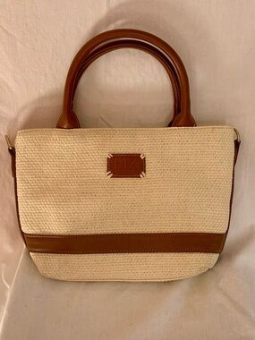 Liz Claiborne Straw & Vegan Leather Satchel Crossbody Bag
